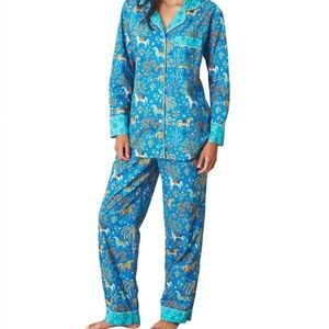 Printfresh Show Pony Steel Blue Organic Cotton Pajamas Large Lounge NWT $168